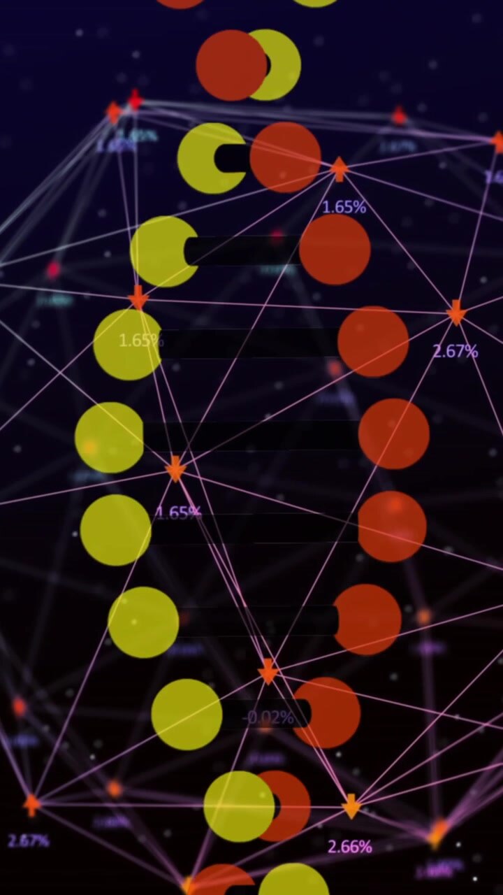 Animation of dna structure spinning over globe of network of connections against blue background