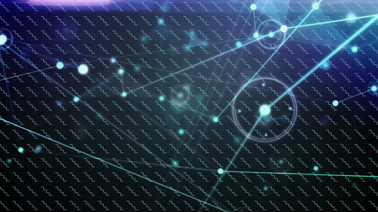 Glowing nodes and connections forming abstract animation on dark background