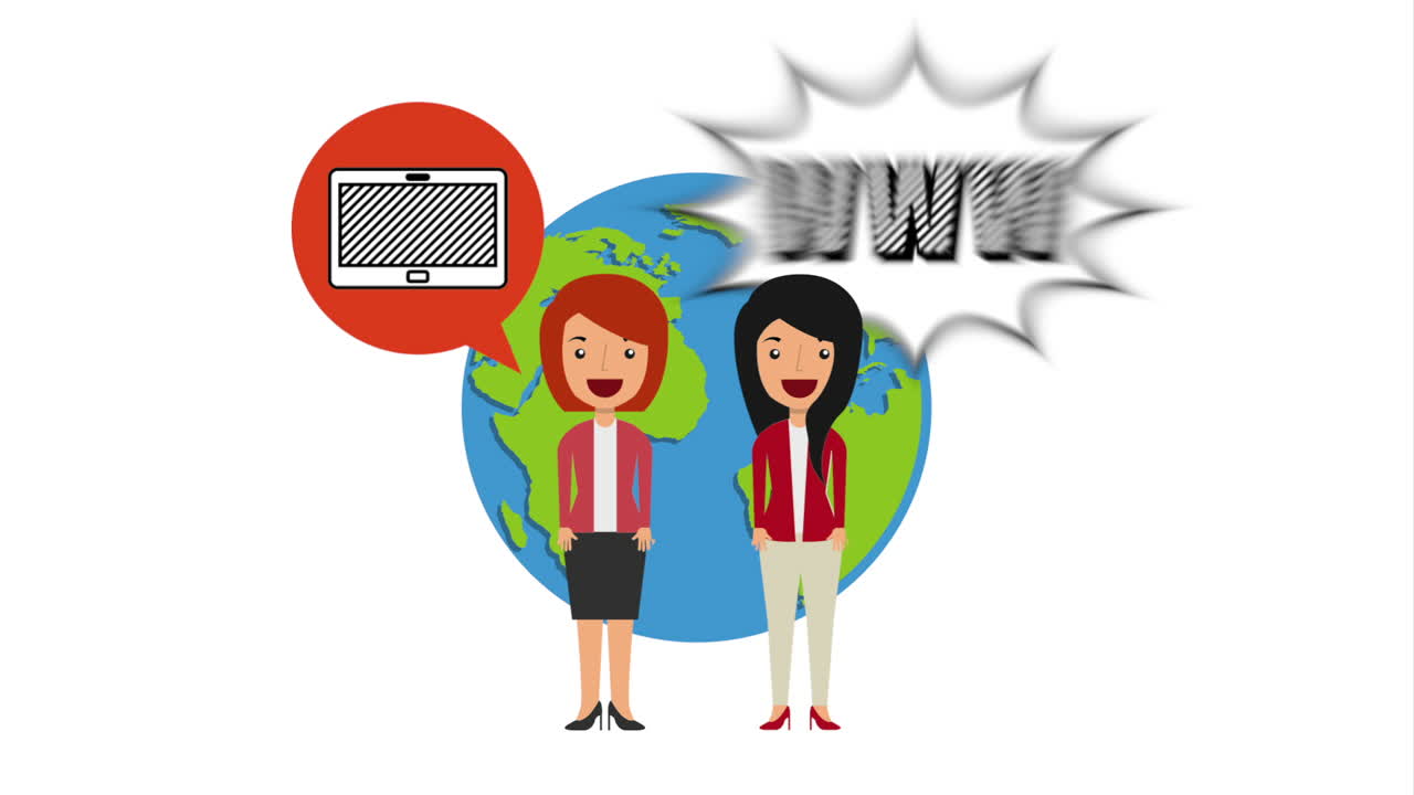 mujeres de negocios con animación de tecnología de comercio electrónico