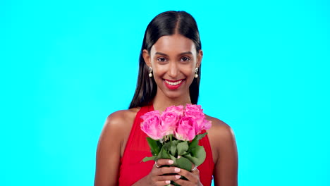 Face,-flowers-and-bouquet-of-happy-woman