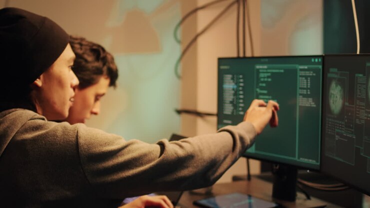 Hacker arbeiten an Computercode für Cybersicherheit