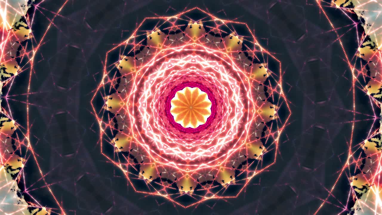 4K seamless loop futuristic mandala hypnotic abstract background. Geometric kaleidoscope backdrop. 3D abstract ornate decorative trendy background for VJ DJ stage loop, Science, Technology, Fashion.