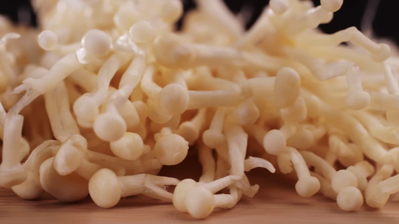 Close-up of Fresh Enoki Mushrooms