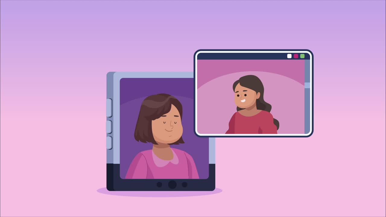 girls communicating with tablet animation