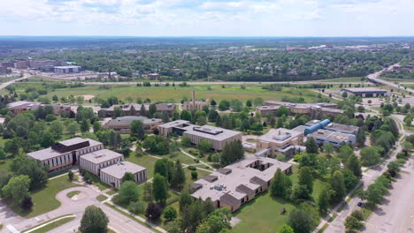 aerial: rising and rotating over université de moncton campus
