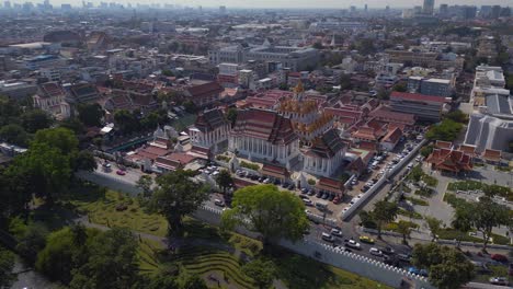 calm aerial view flight bangkok temple wat mahannapharam worawihan thailand, sunny day 2022