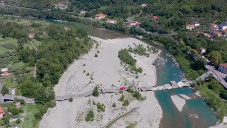 drone shot of a broken bridge in liguria