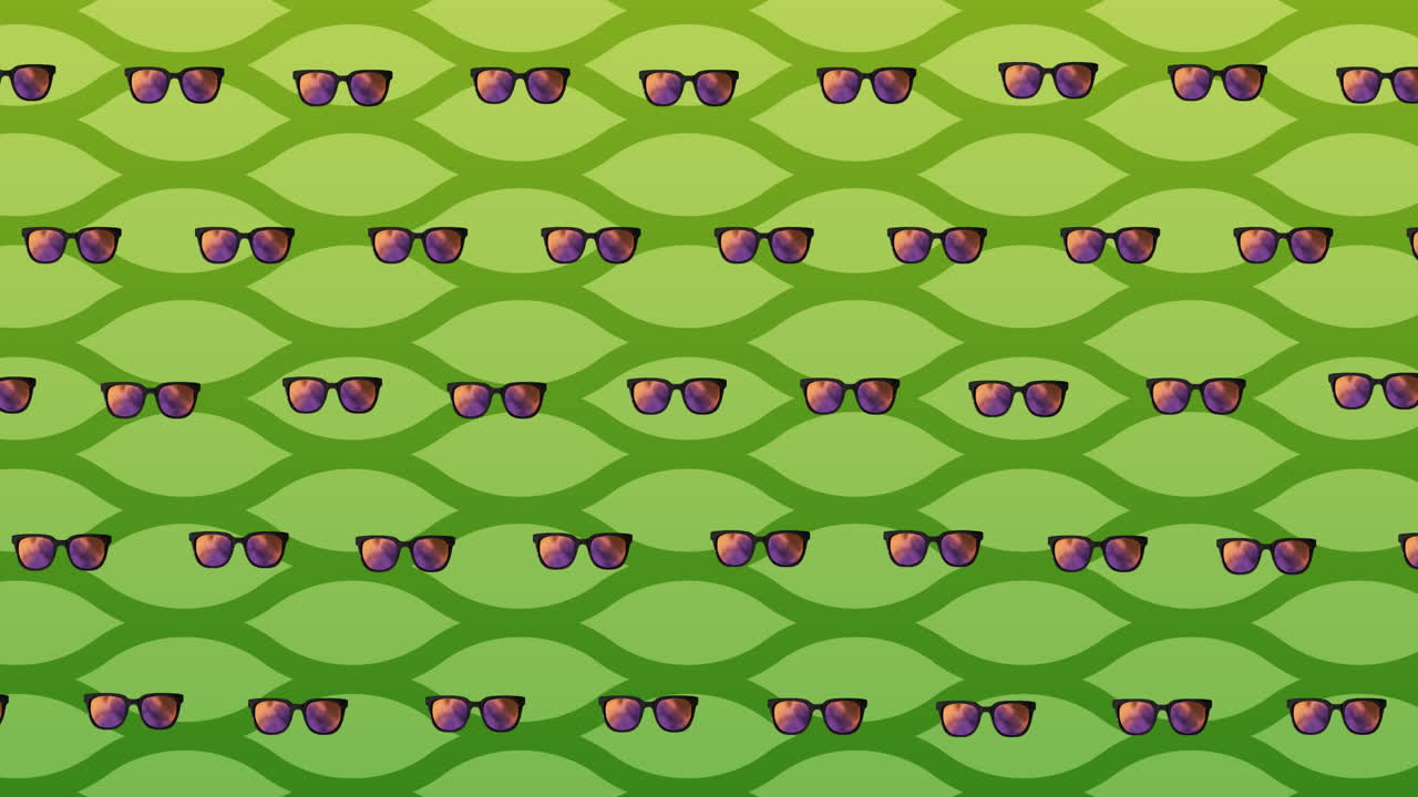 animación de gafas sobre un fondo ondulado verde