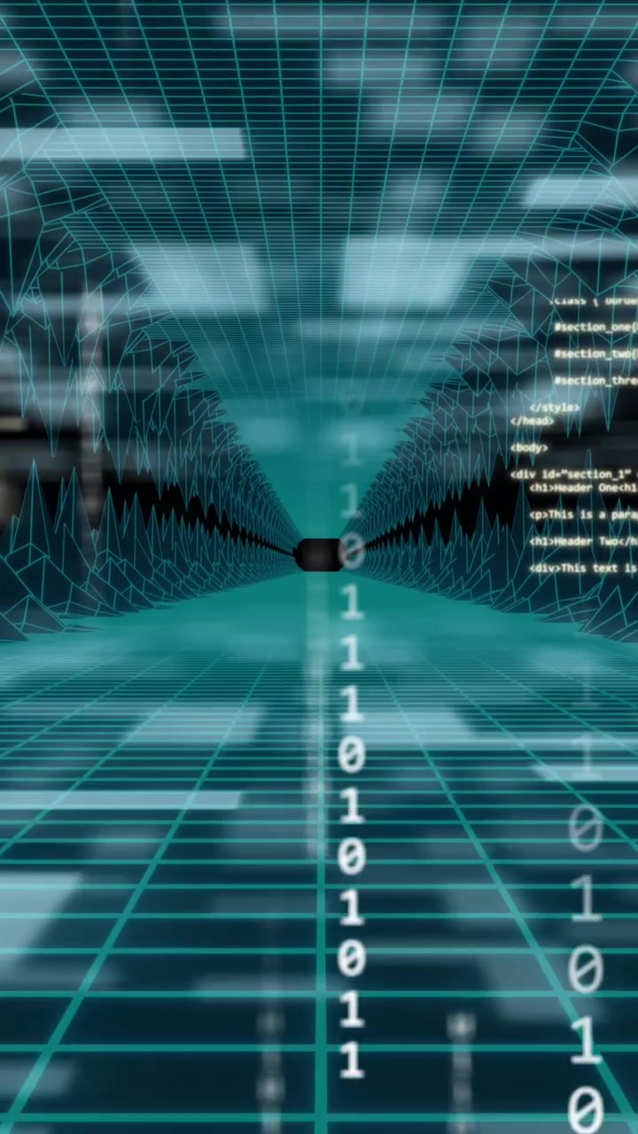 Animation of data processing and binary coding over grid
