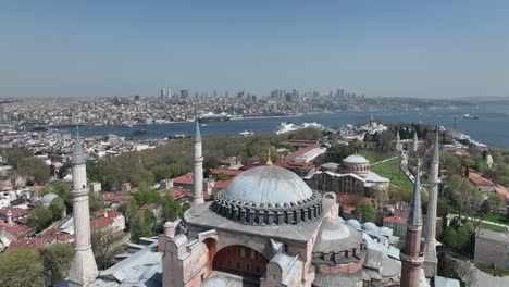 renovated blue mosque and hagia sophia drone video, april 2022 fatih, istanbul turkey