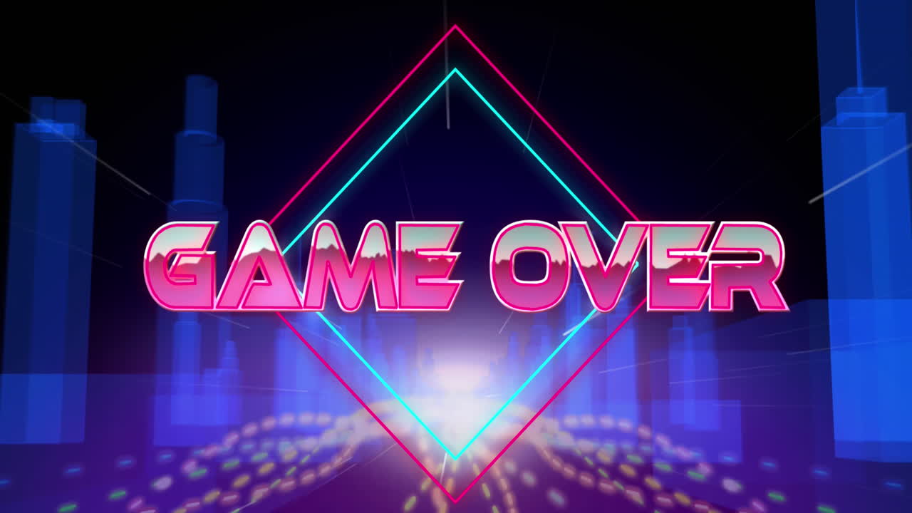 animación del juego sobre texto sobre senderos de luz y ciudad digital sobre fondo negro.