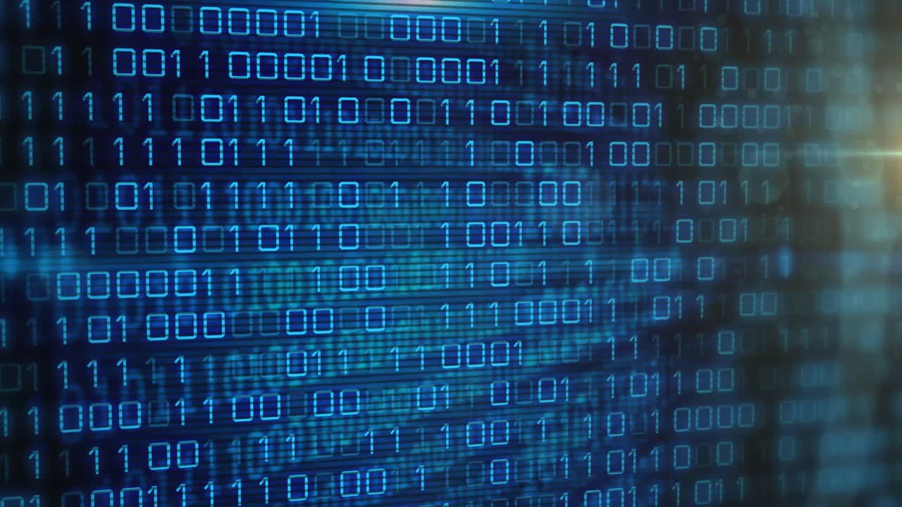 animación del procesamiento de datos sobre un fondo oscuro