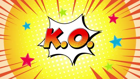 animated comic-style "k.o." with vibrant effects.