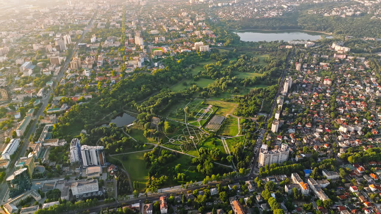 Aerial drone view of Chisinau, Moldova at sunrise