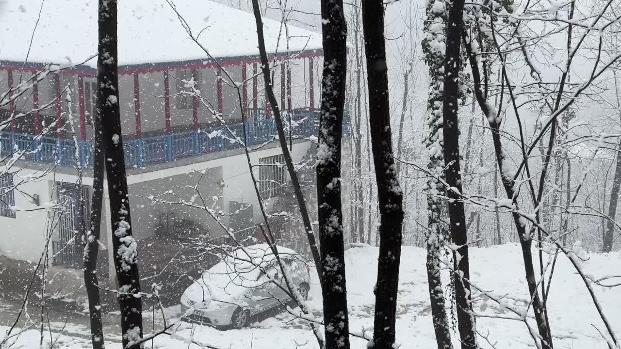 마을의 풍경, 전통적인 건축으로 설계된 숲의 집, 겨울철에 눈이 많이 내리는 자연, 마을의 높은 나무들 사이에서 경이로운 최소한의 전망점, 마을 생활, 이란의 시골