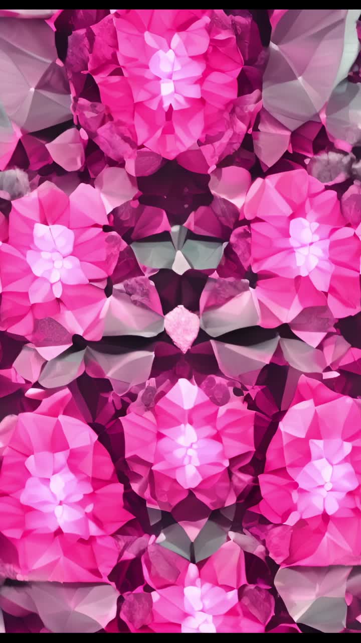 Vertical video: Abstract kaleidoscopic geometric pattern blooming and retracting in screen, loop