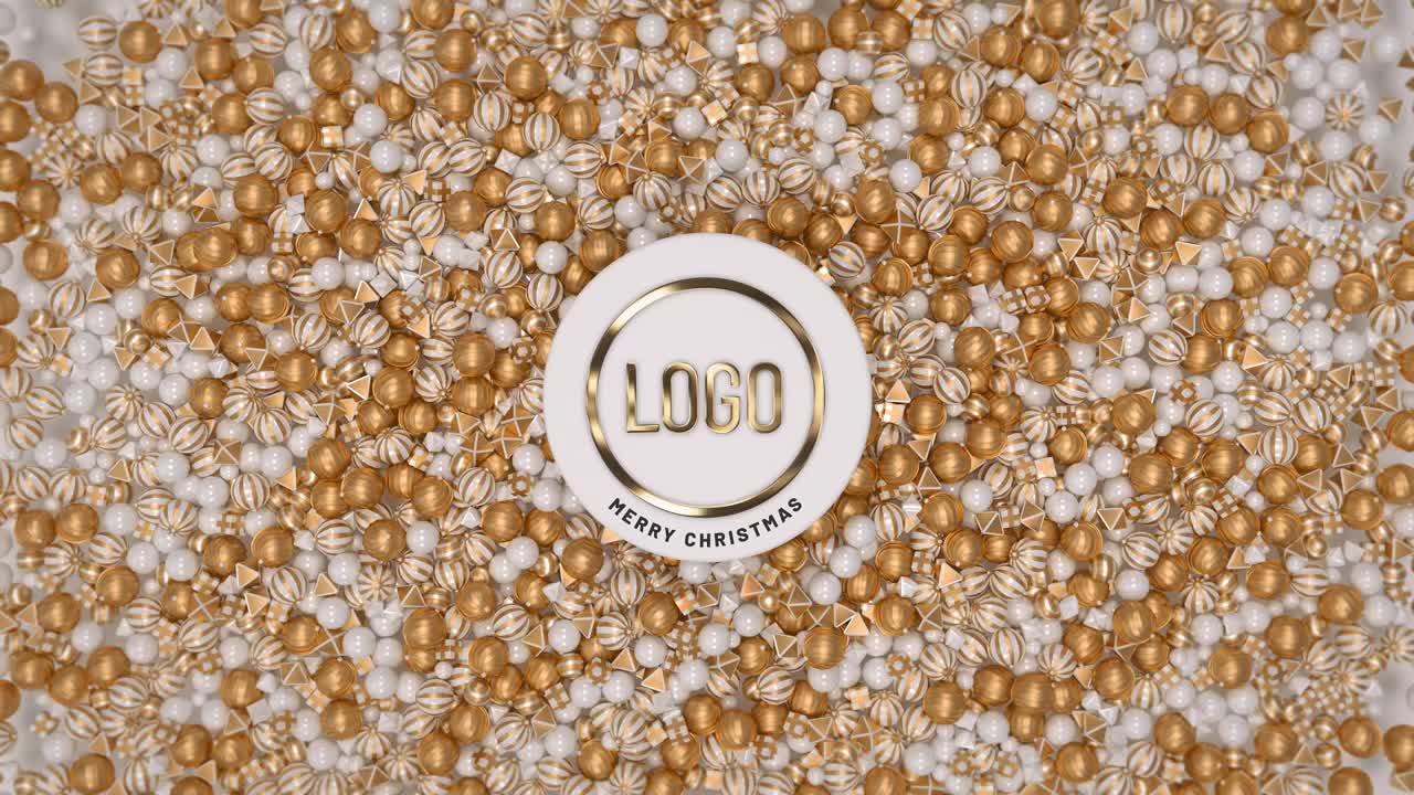 Gold and White Spheres with Logo