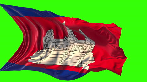 waving cambodian flag with angkor wat on green screen