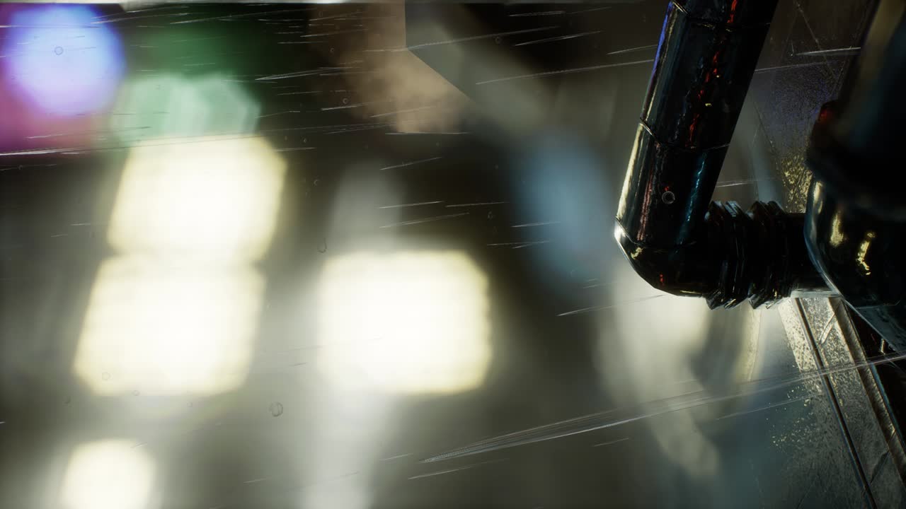 보케 조명과 함께 비가 오는 밤의 도시 장면