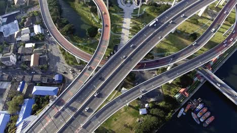 aerial view of bangkok busy highway taken in afternoon