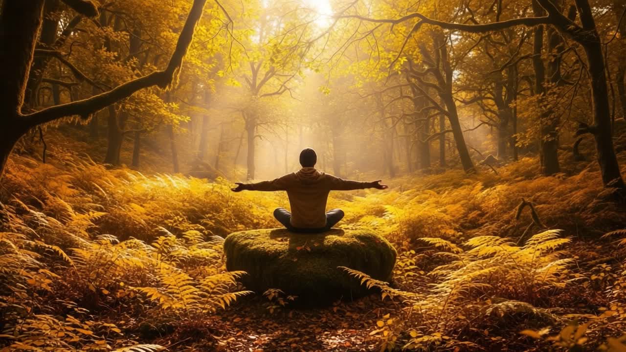 İç Huzur ve Bağlantı Yolculuğu: Sonbaharın Kucaklamasındaki Altın Eğrelti Otları ve Güneşli Ormanlar Arasında Meditatif Bir Deneyim.