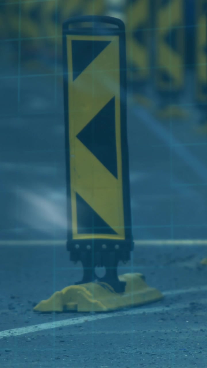 Animation of 6g text, data processing and scopes scanning on screens over busy road