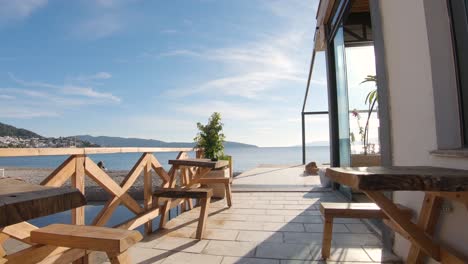 slowly moves outside to reveal a beautiful beach in bodrum, turkey