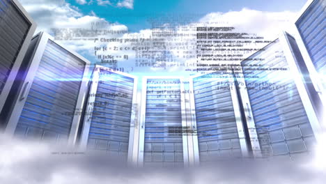 servers towers on cloudy sky background