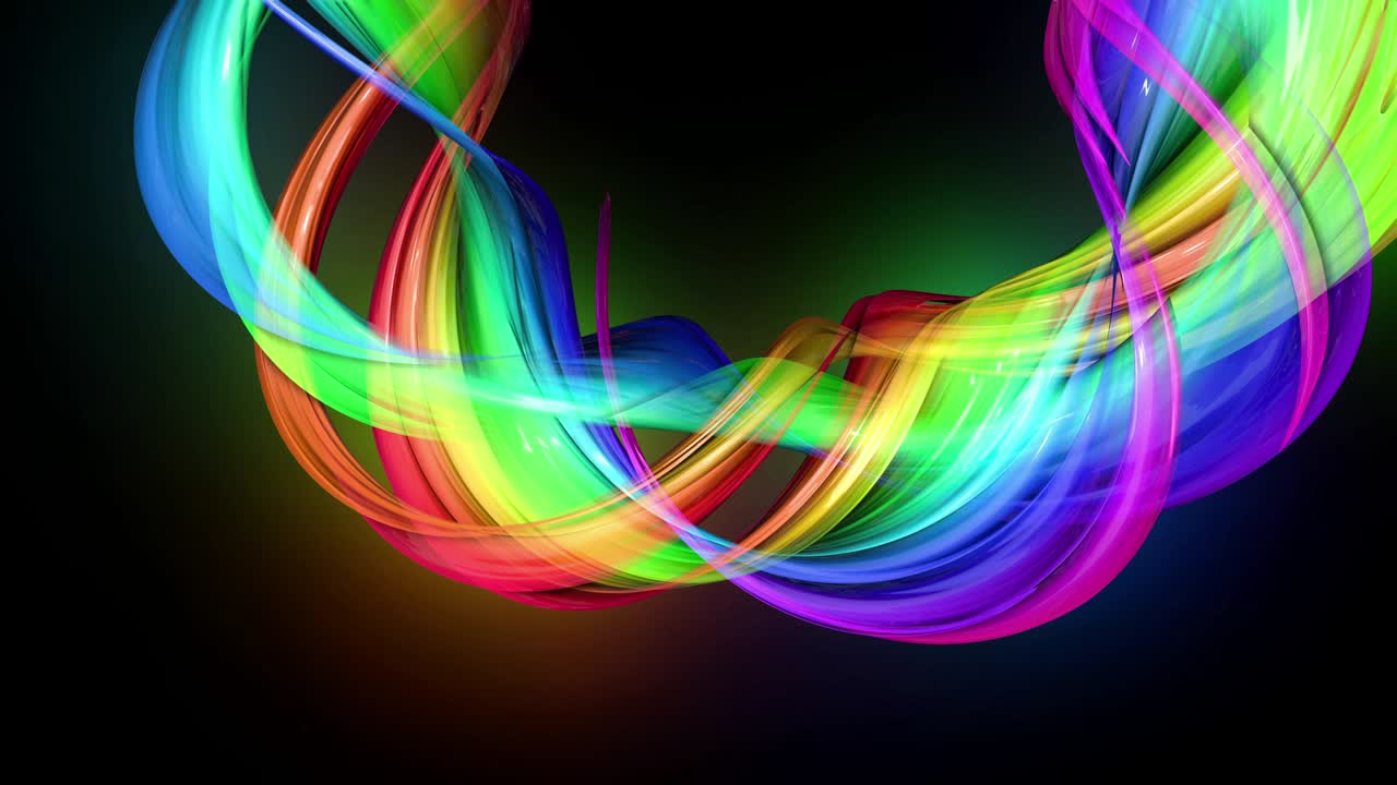 라인과 리본으로 추상적인 배경으로 원으로 움직이는 네온 빛을 가진 무지개 색의 테이프의 4k 다채로운 루프 애니메이션. luma matte는 컴포지팅을위한 알파 채널로 포함되어 있습니다.