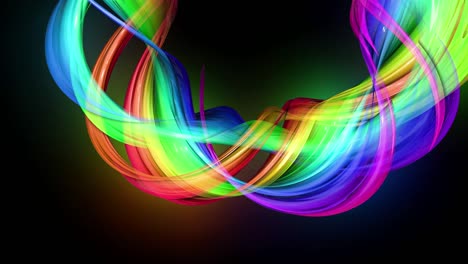 4k colorida animación en bucle de una cinta de colores arco iris con luz de neón moviéndose en un círculo como fondo abstracto con líneas y cintas. luma matte está incluido como canal alfa para la composición. 12
