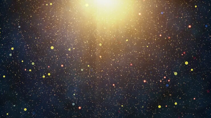 Animazione in loop di particelle di glitter dorate che turbinano e fluttuano attraverso la nebbia atmosferica in uno spettacolo affascinante di eleganza festiva.