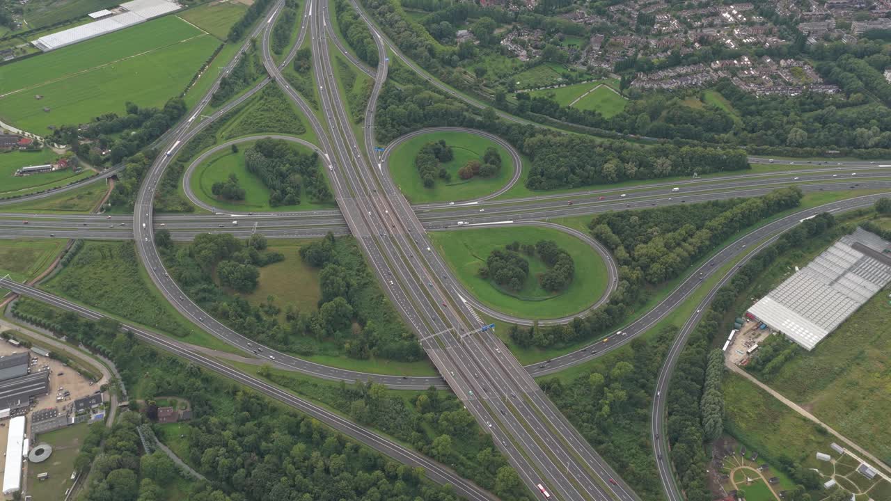 Motorway and intersection network captured in aerial transport view