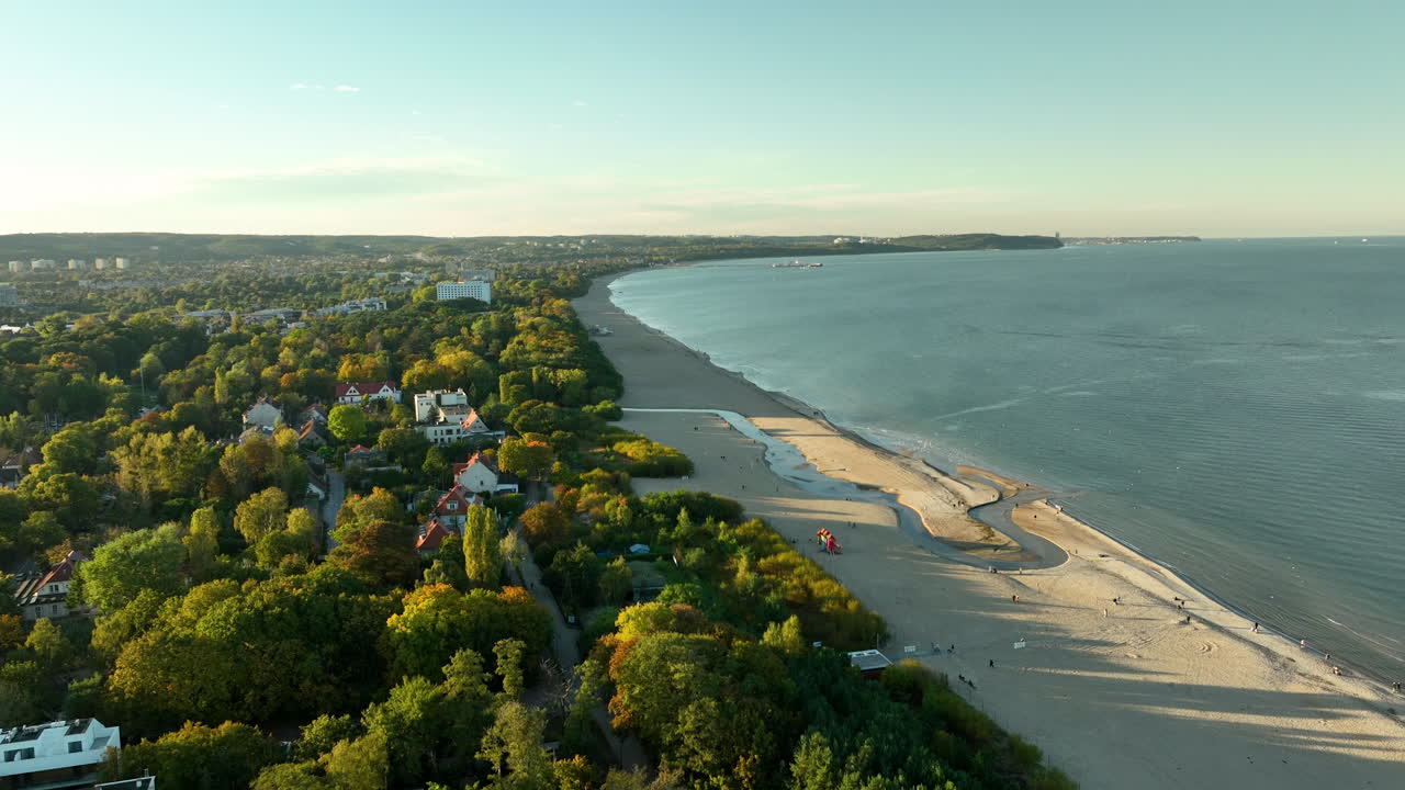 Aerial View of a Beautiful Beach and Coastal Town