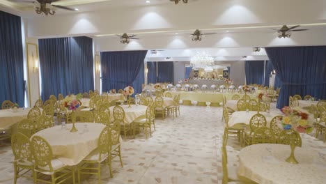 banquet hall featuring ornate décor with elegant seating arrangements, perfect for weddings, receptions, or formal events