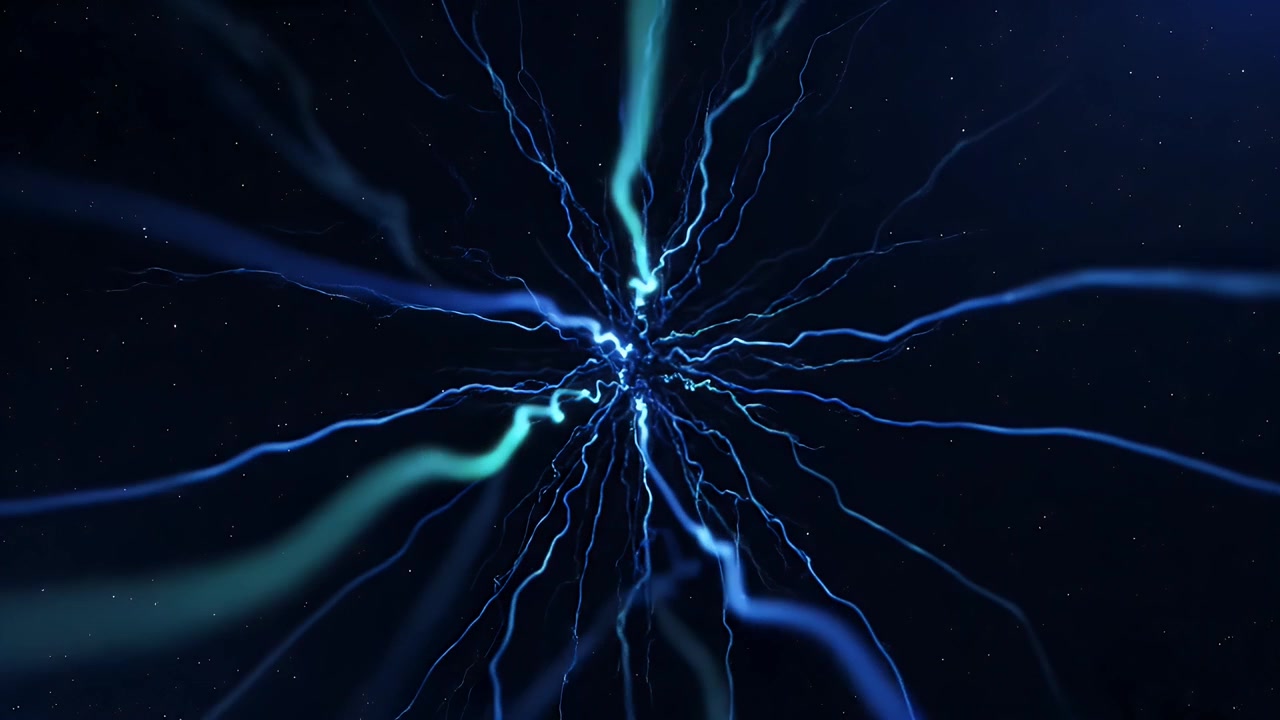 Abstract Blue Lightning Bolts Radiating From Center
