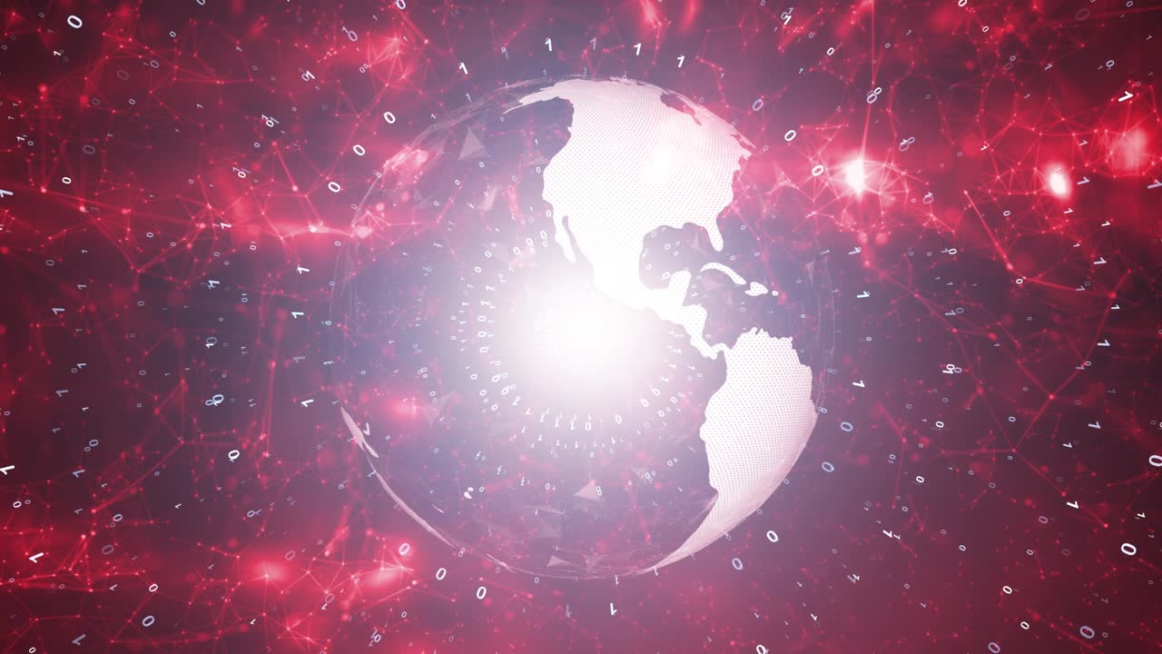 animación de movimiento de fondo de datos binarios negativos con rotación del globo.