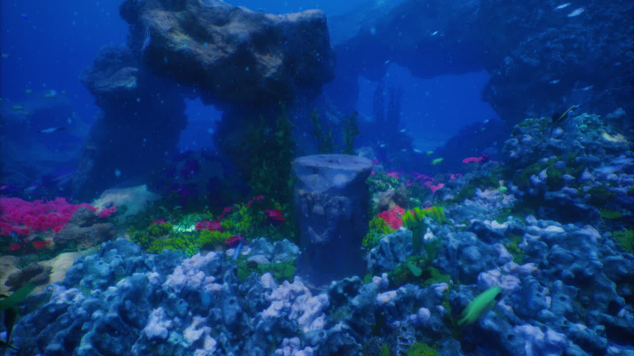 Underwater landscape featuring vibrant coral and diverse marine life