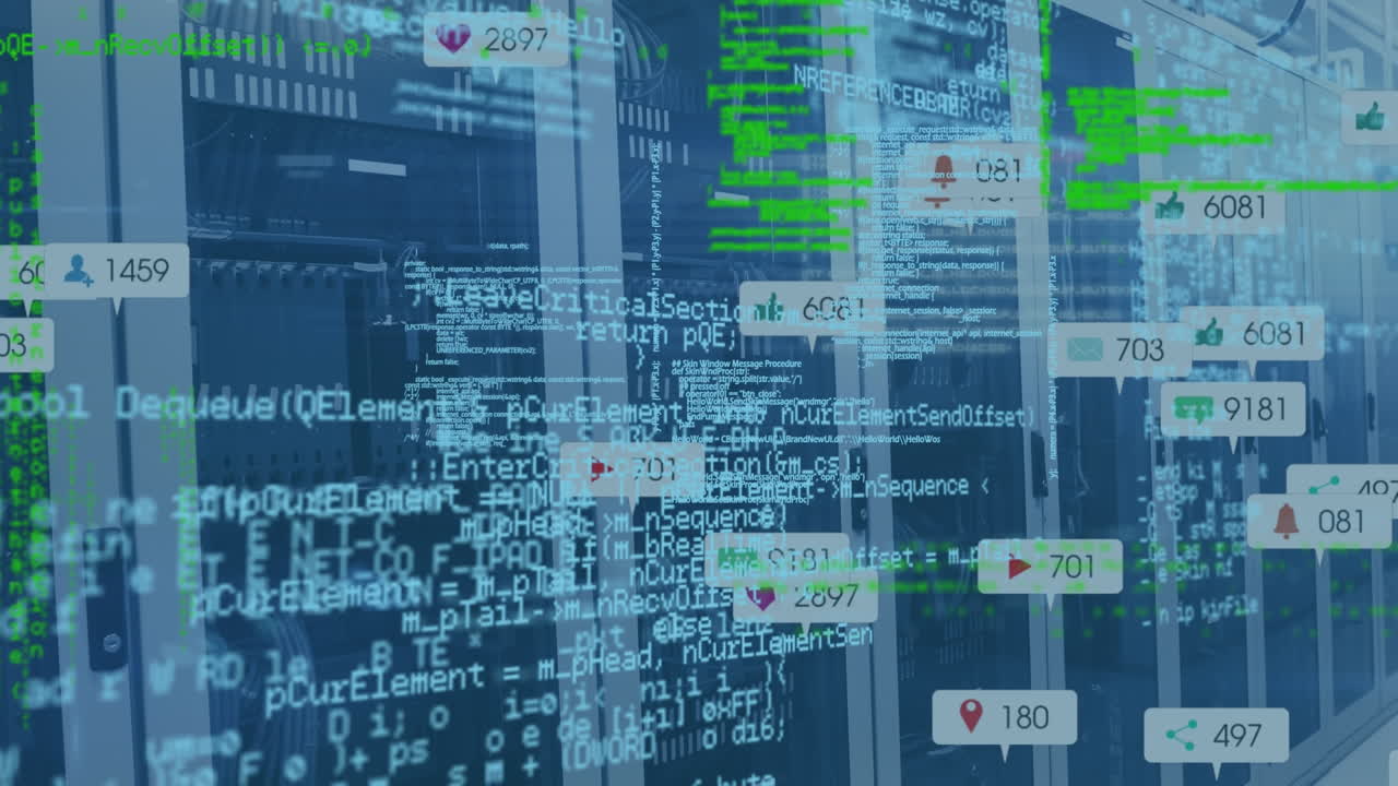 animación del procesamiento de datos en la sala de servidores