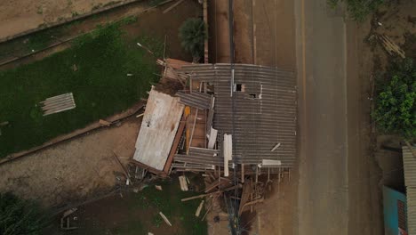 South-Brazil-Floods-2024---Drone-shot-of-dislodged-house-in-the-aftermath-of-floods-in-Cruzeiro-do-Sul-City---Rio-Grande-do-Sul