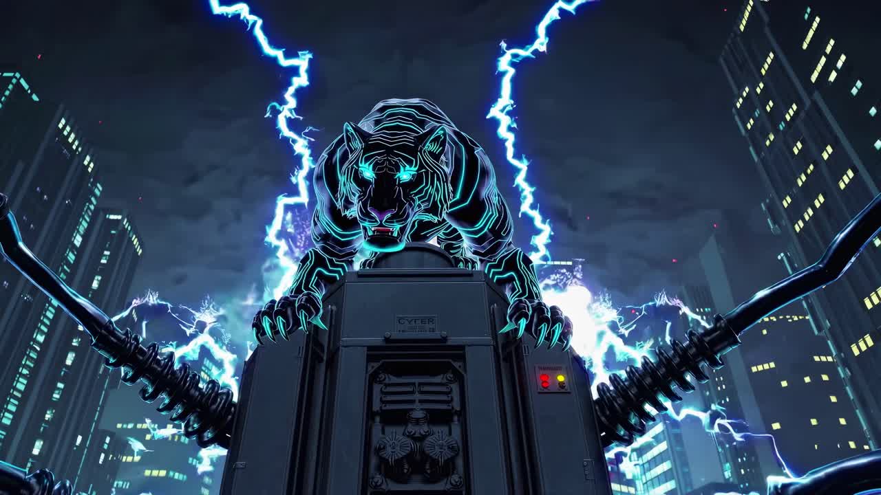 Cyberpunk Tiger Powering a City
