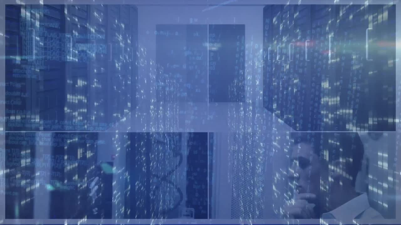 컴퓨터 서버를 통해 데이터 처리의 애니메이션