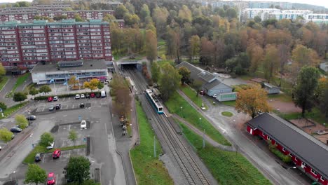 tram arrived at gärdsås torg in bergsjon, gothenburg, sweden