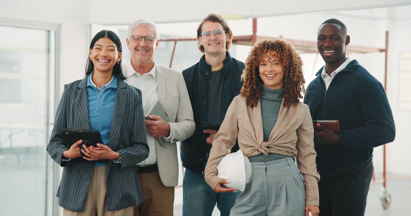 Diverse Professional Team Standing Together in Construction Site