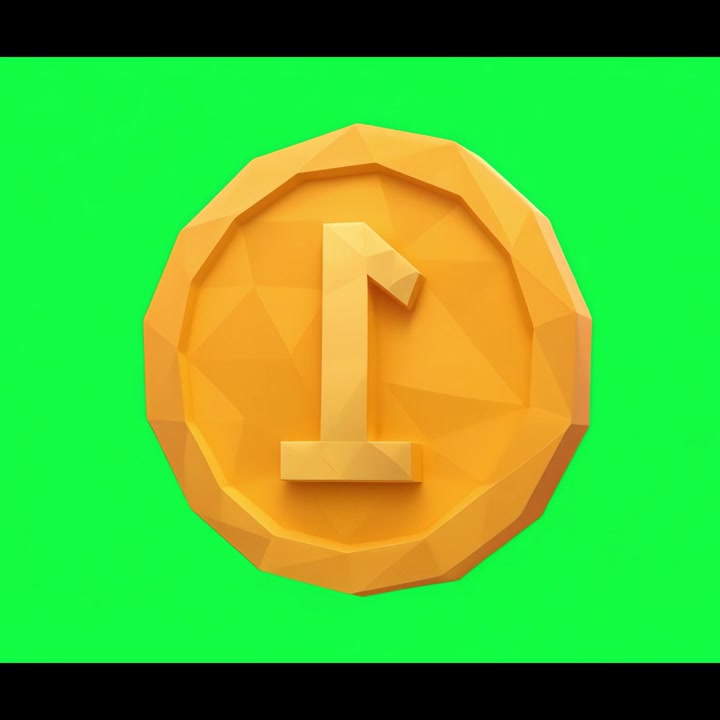 Rotating Golden Coin With Number One on Green Screen
