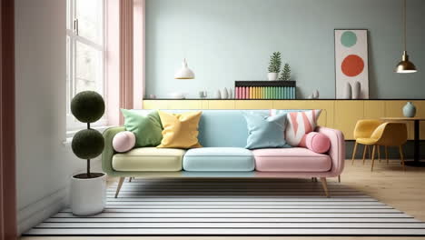 pastel colored sofa in a bright and modern living room