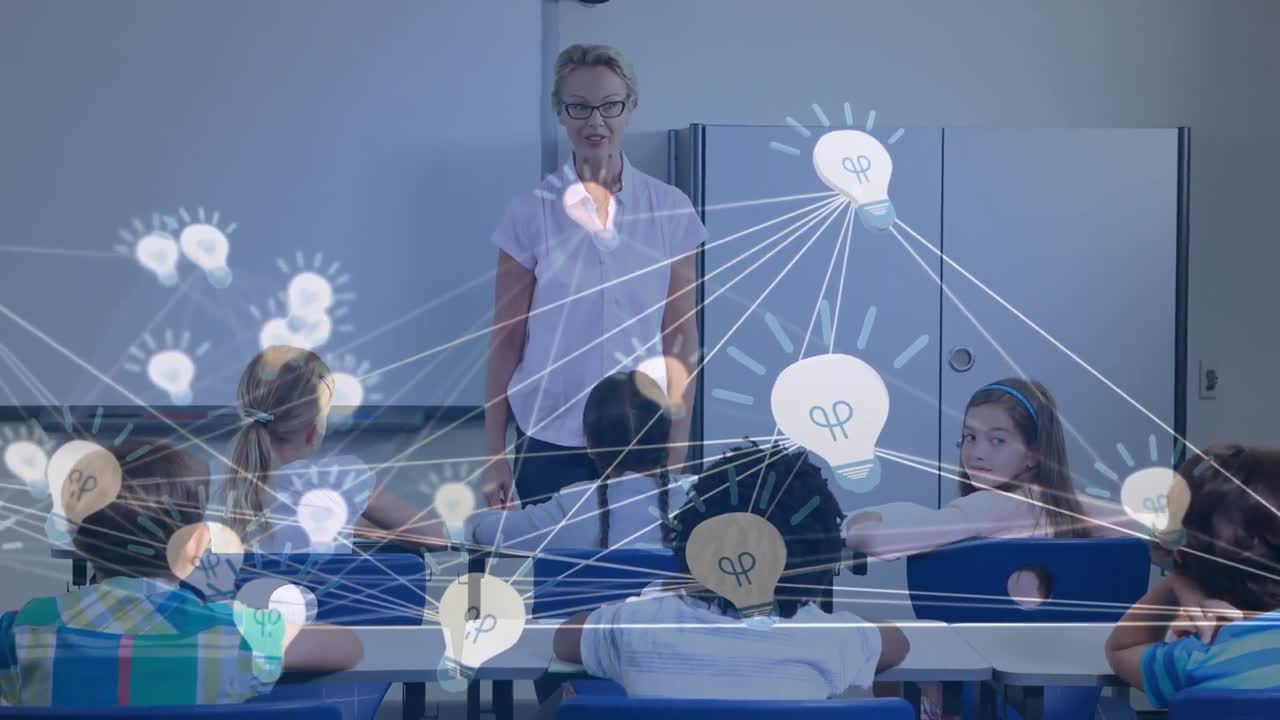 animación de la red de conexiones entre diversos escolares y maestros en el aula