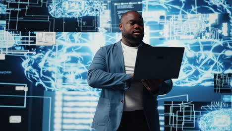 digital concept of african american engineer exploring artificial intelligence