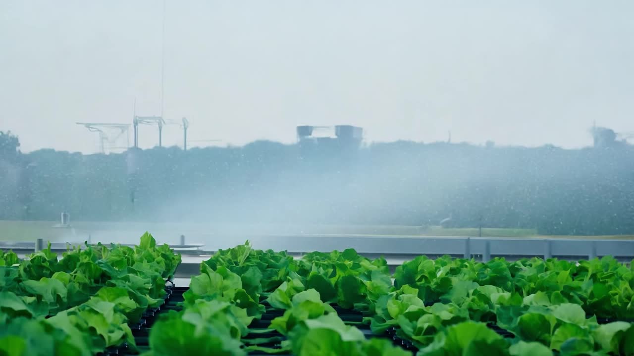 스프링클러와 함께 수확 러드 농장