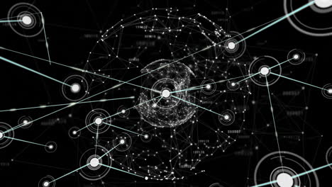 network of connections and data processing animation over black background