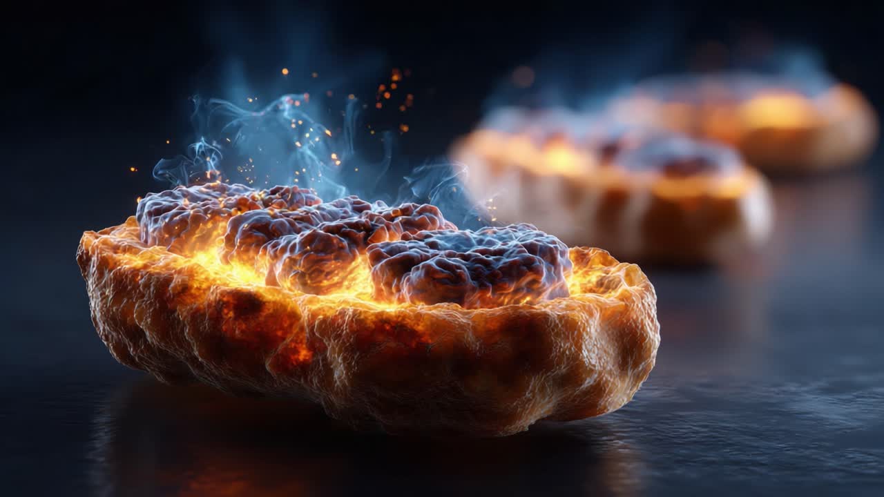 A Stunning Visual of Organic Matter Ignited by Flames, Emitting Vibrant Sparks and Smoke in a Darkened Environment, Captivating the Viewer with its Fiery Essence